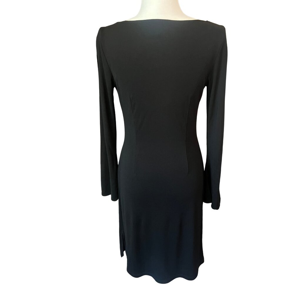 BCBGMAXAZRIA Vintage 90s Black Cowl Neck Long Sleeve Stretch Midi Dress‎ Medium - Picture 3 of 7